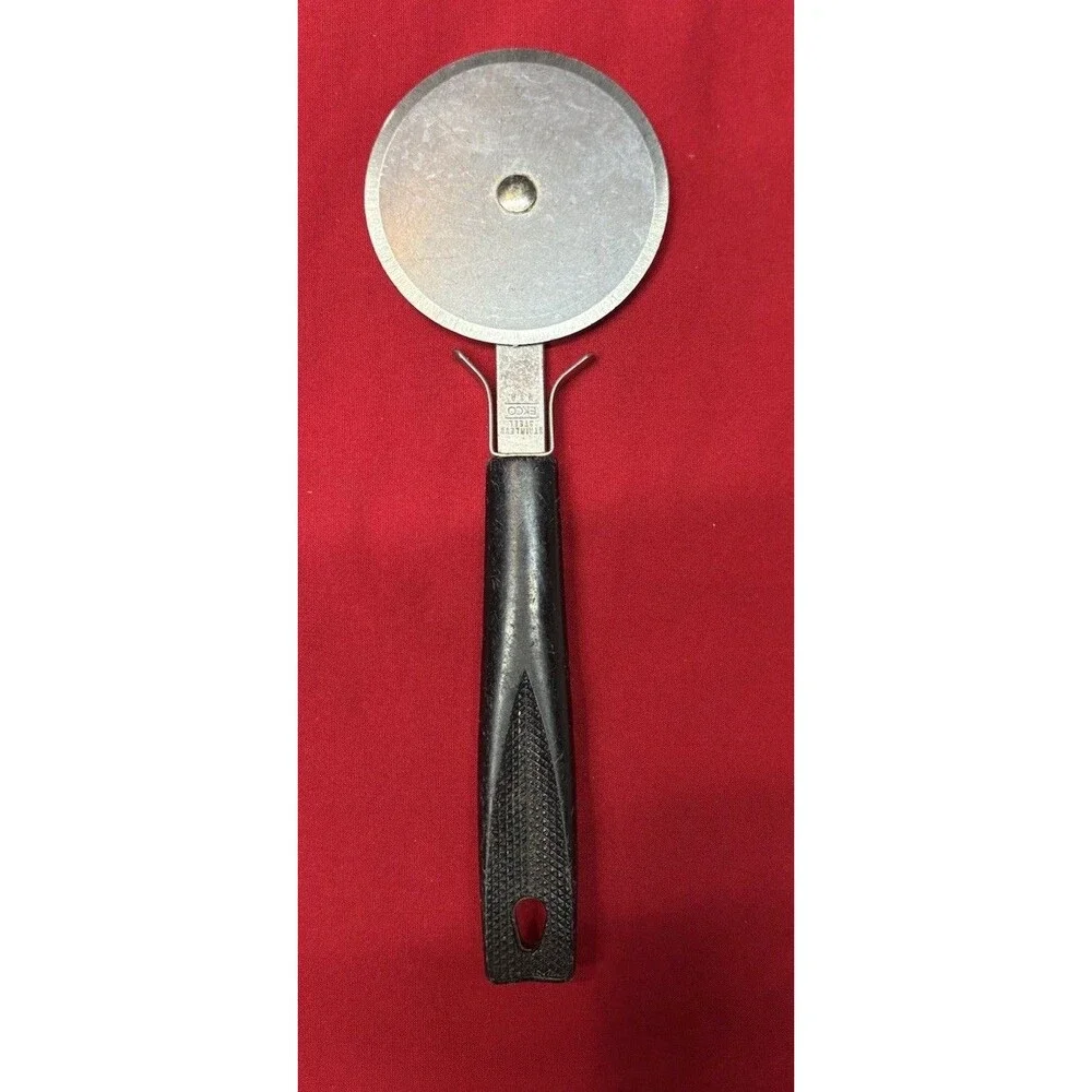 Vintage Ekco Pizza Cutter Made In USA Black Handle Stainless Steel 8 Inch